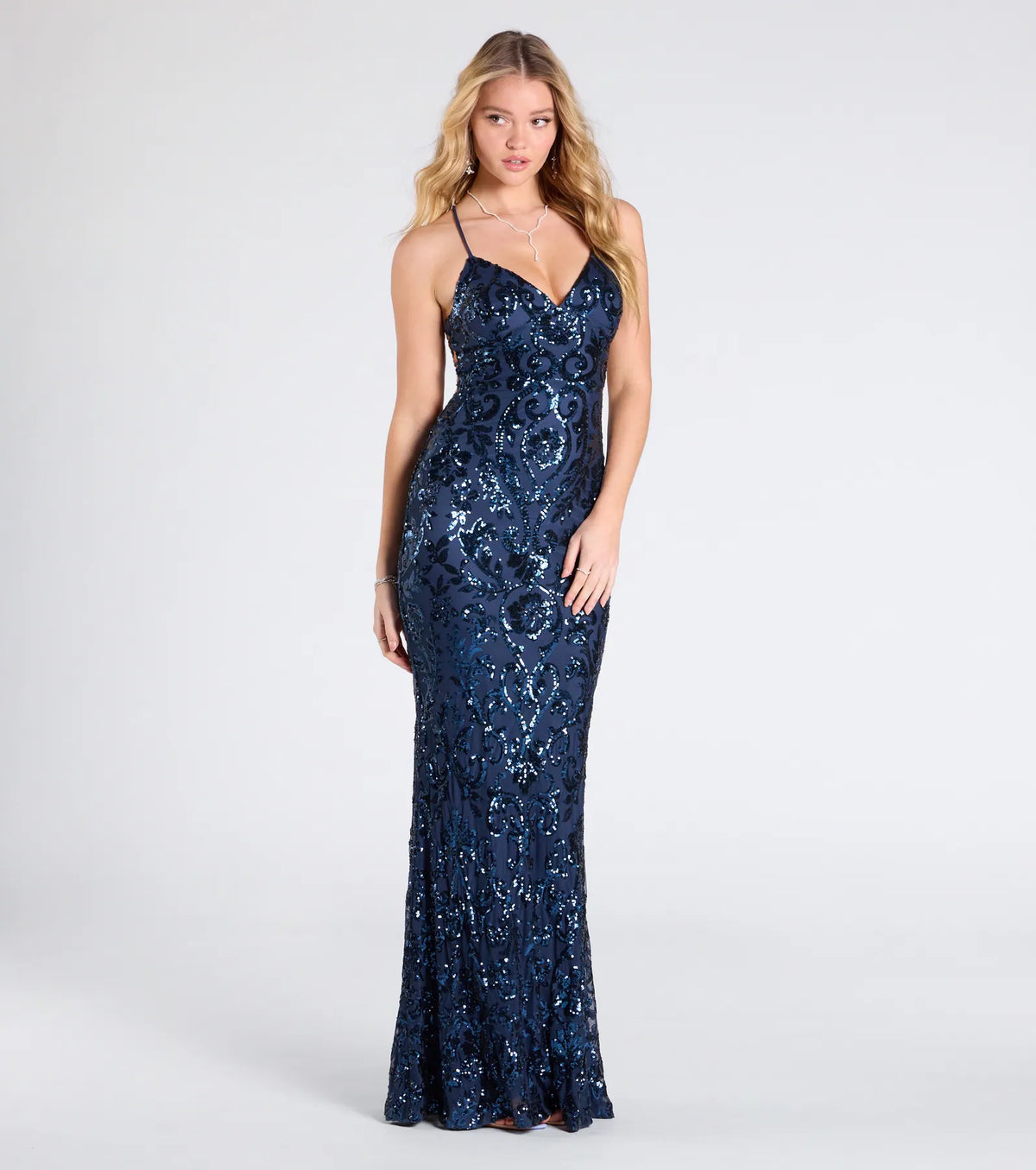 Gisela Lace-Up Bodycon Sequin Formal Dress