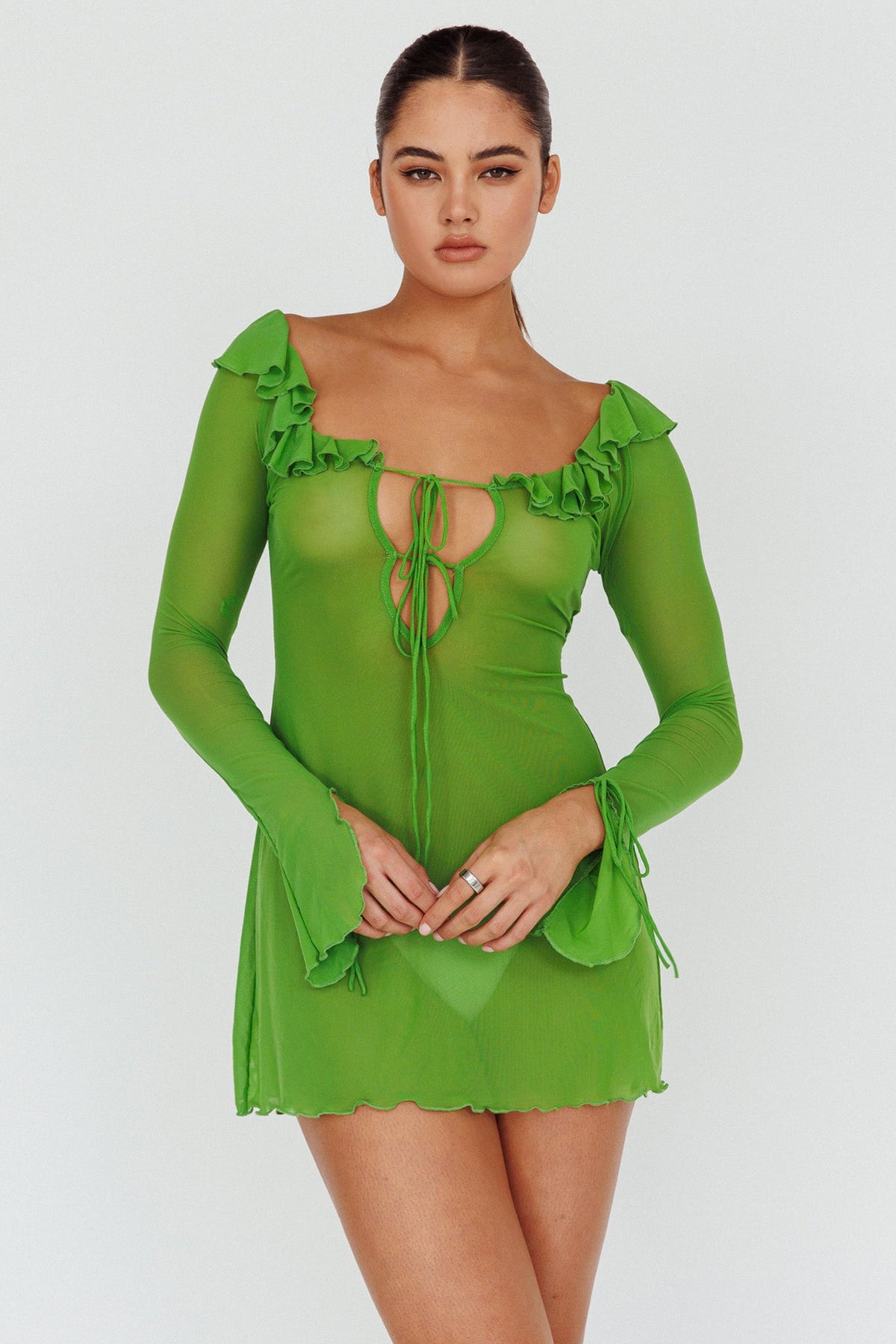 Sea Dreaming Ruffle Trim Mini Dress Lime