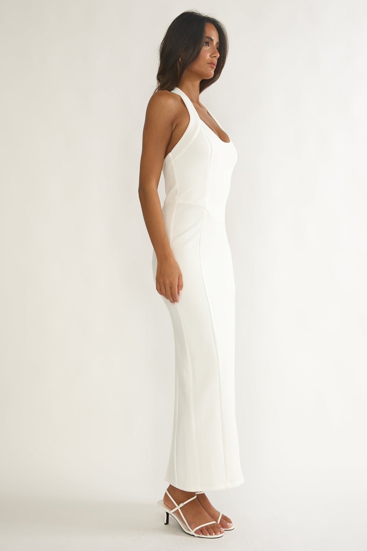 Shailyn Scoop Neck Halter Maxi Dress White