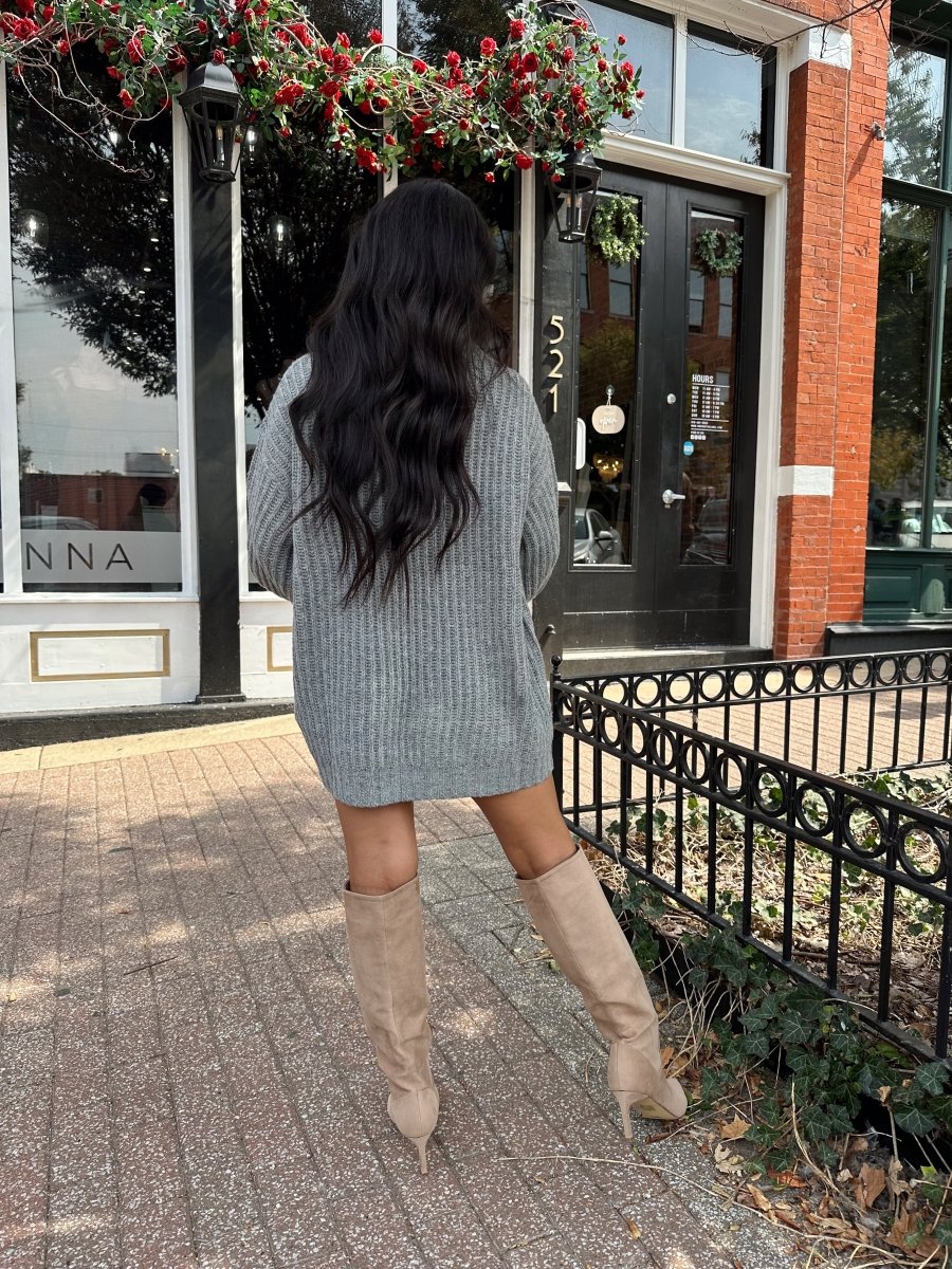 Ariel Charcoal Grey Turtle Neck Sweater Mini Dress