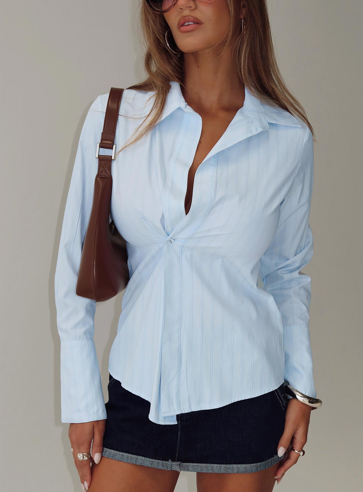 Attikus Button Up Top Blue Stripe