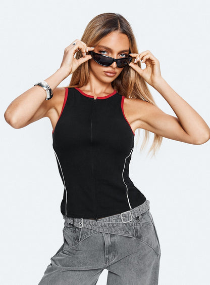 Alyna Zip Through Knit Top Black