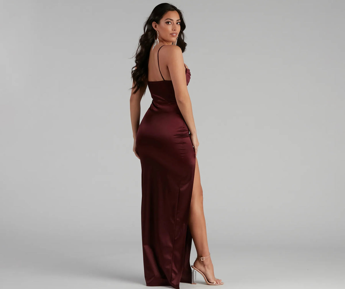 Lala High Slit Satin Formal Dress