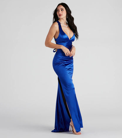 Sam Formal Satin Open Back Dress