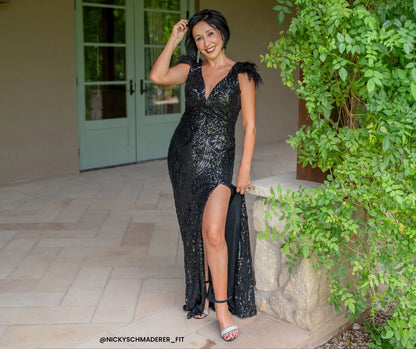 Elle Formal Sequin Feather Long Dress