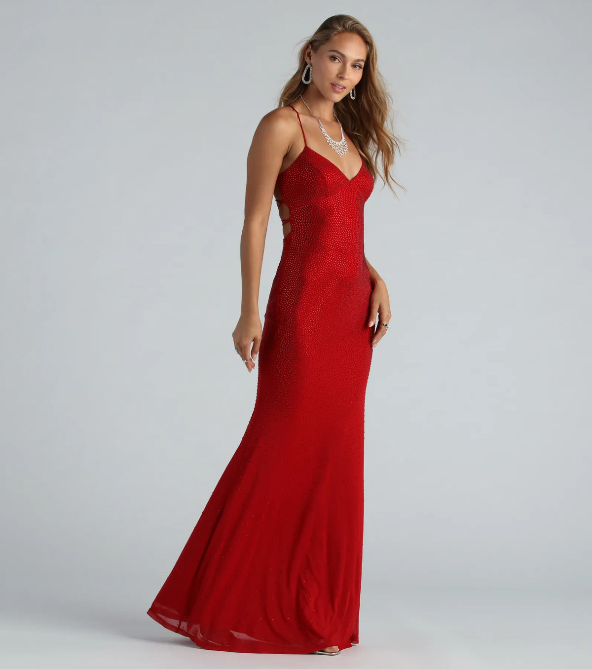 Blair Lace-Up A-Line Rhinestone Formal Dress