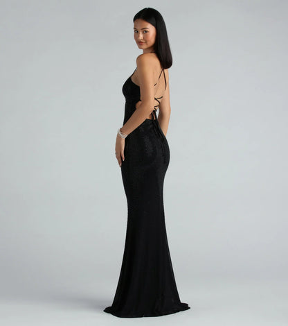 Blair Lace-Up A-Line Rhinestone Formal Dress