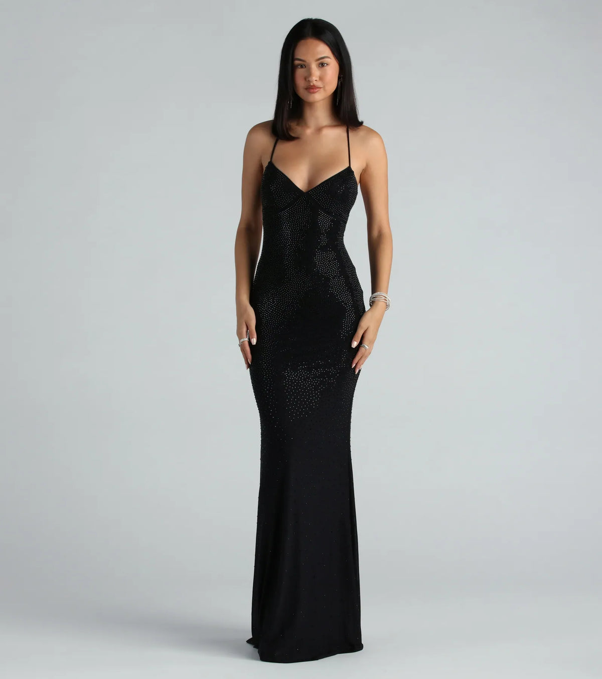 Blair Lace-Up A-Line Rhinestone Formal Dress