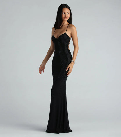 Blair Lace-Up A-Line Rhinestone Formal Dress