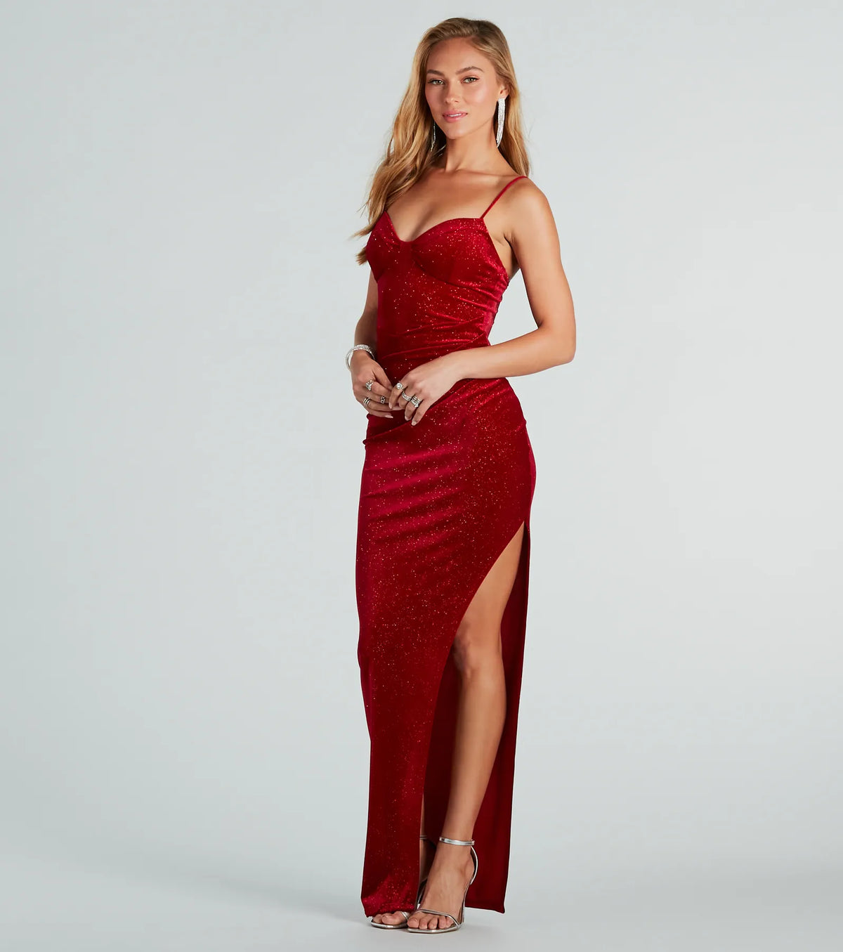 Massie Formal Glitter Velvet High Slit Dress