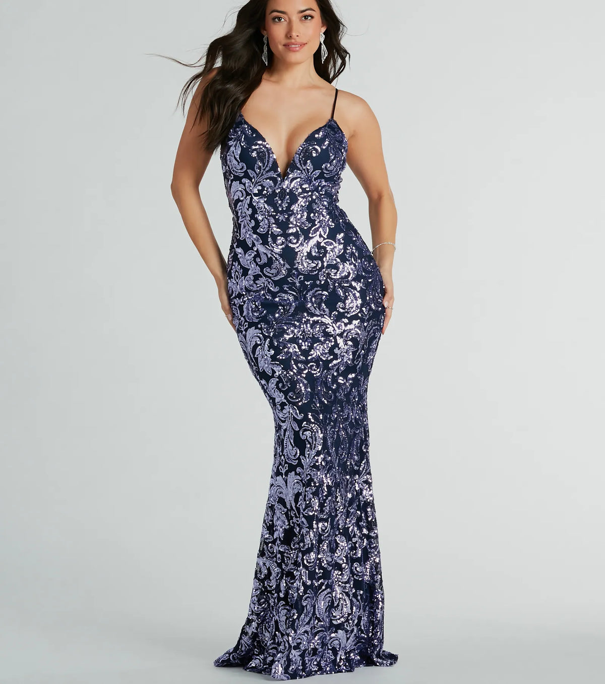 Evelyn V-Neck Mermaid Sequin Formal Dress