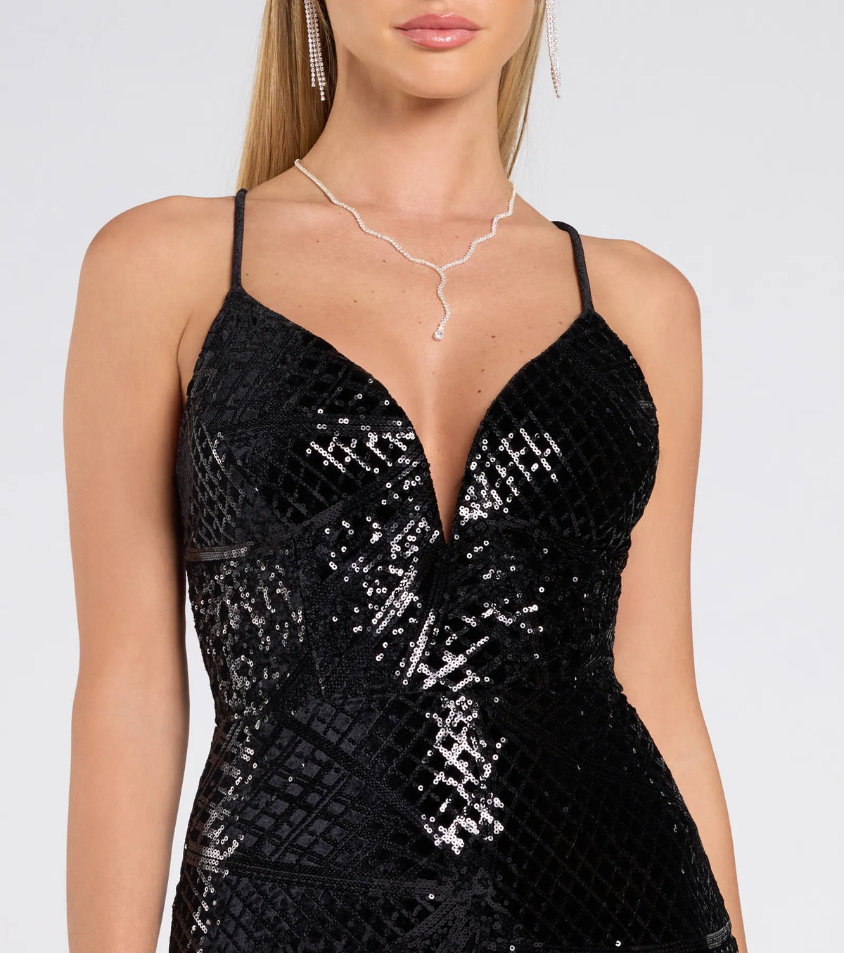 Bethany Lace-Up Slit Bodycon Sequin Formal Dress