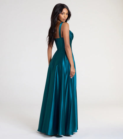 Lelia Cowl Neck Slit A-Line Satin Formal Dress