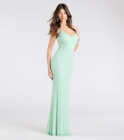 Rani Sleeveless Strappy Open-Back Beaded Mermaid Dress