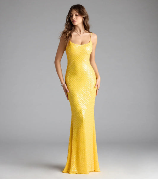 Amal Open Back Mermaid Bead Sequin Formal Dress