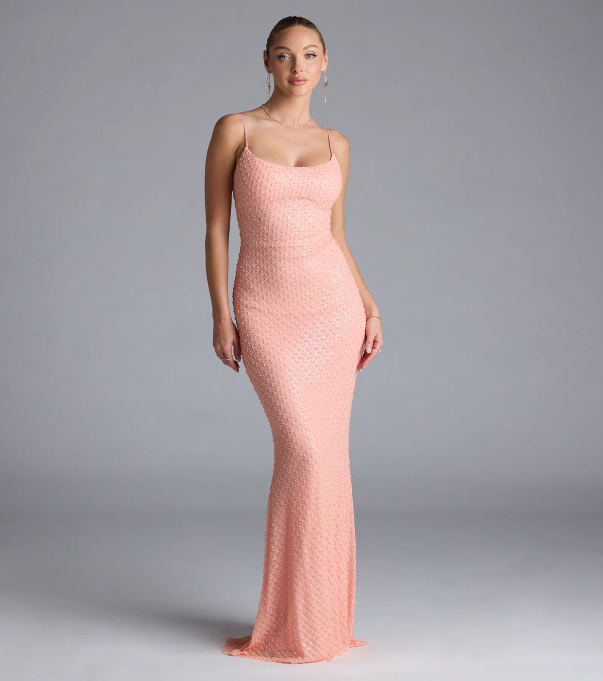 Amal Open Back Mermaid Bead Sequin Formal Dress
