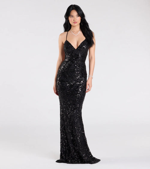 Gisela Lace-Up Bodycon Sequin Formal Dress