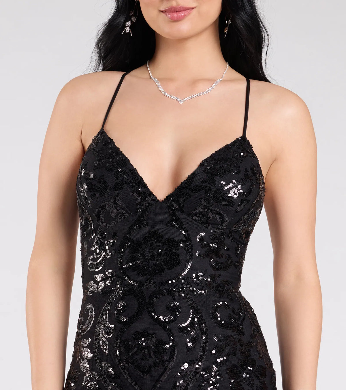 Gisela Lace-Up Bodycon Sequin Formal Dress