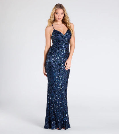 Gisela Lace-Up Bodycon Sequin Formal Dress