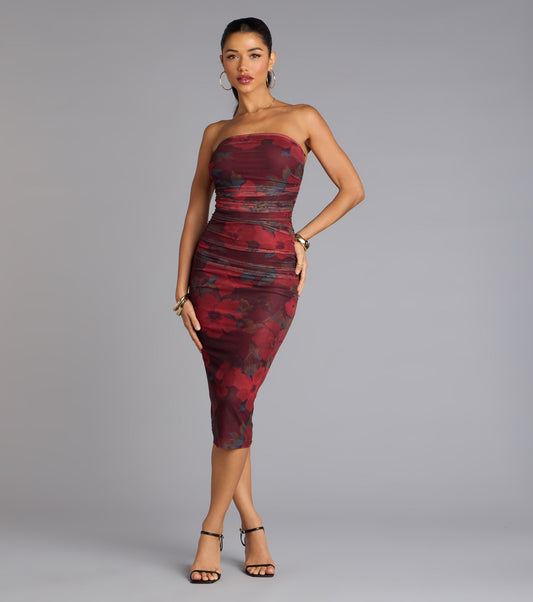 Love Struck Floral Mesh Midi Tube Dress