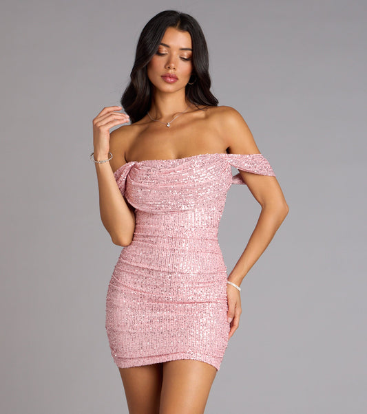 Dazzle Effect Sequin Off-The-Shoulder Mini Dress