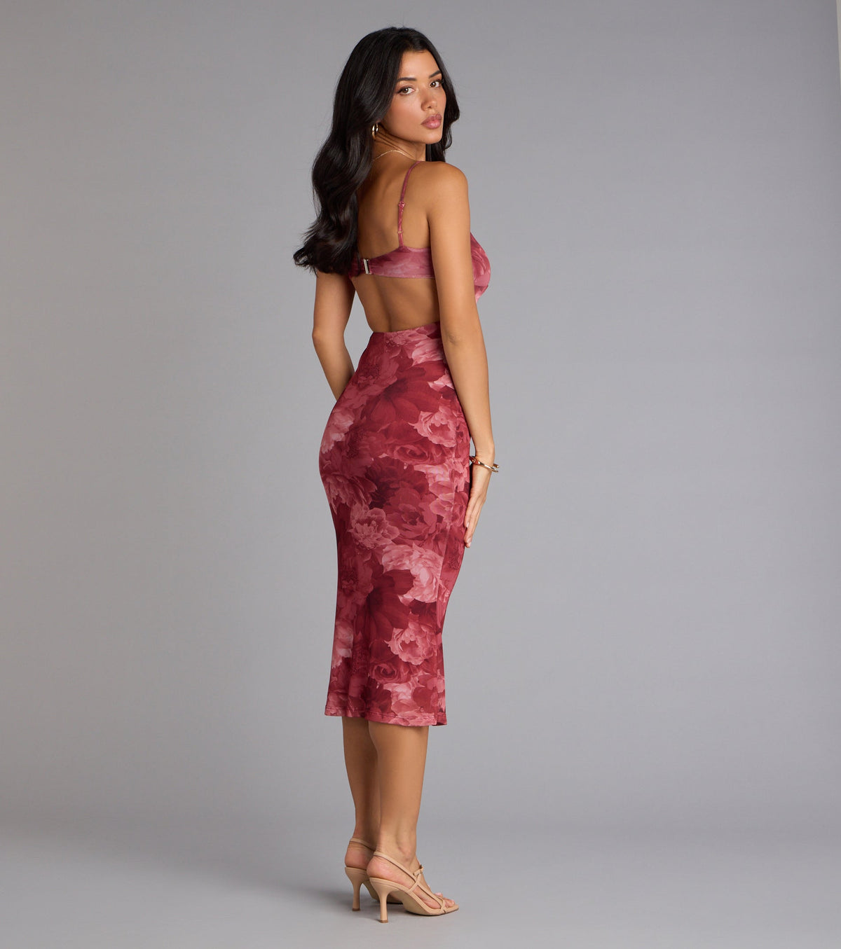 Soft Allure Floral Mesh Midi Dress