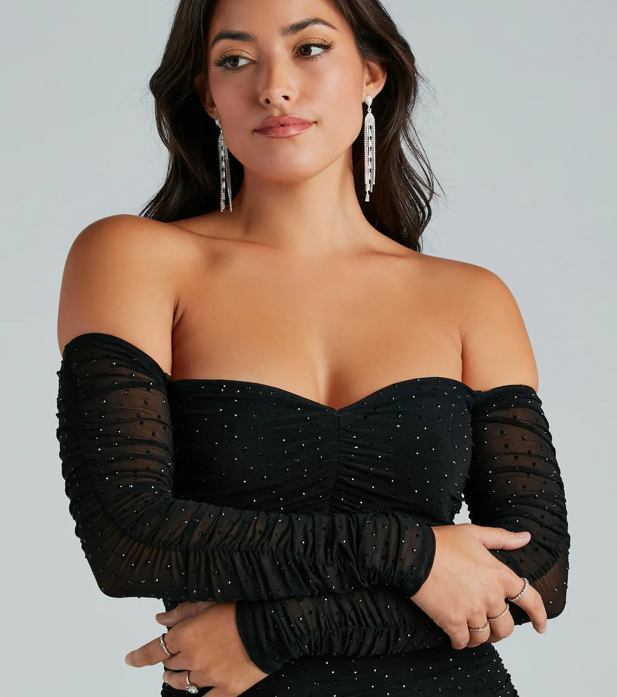 Showstopping In Rhinestone Mini Dress