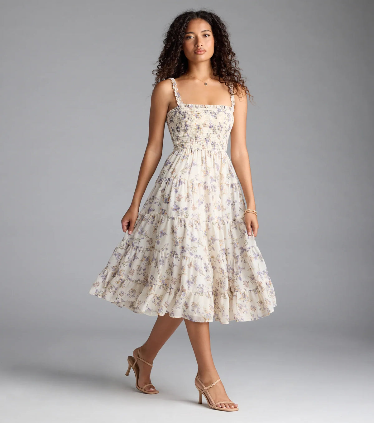 Effortless Love Ruffled Floral Chiffon Midi Dress