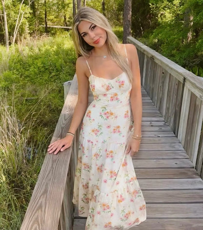 Delightful Directions V-Neck Floral Ruffled Midi Dress