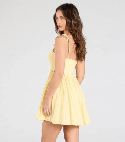 Sunny Tones Smocked Eyelet Skater Dress