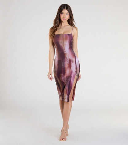 Dreamy Look Abstract Print Mesh Midi Dress