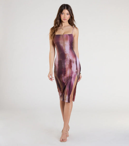 Dreamy Look Abstract Print Mesh Midi Dress