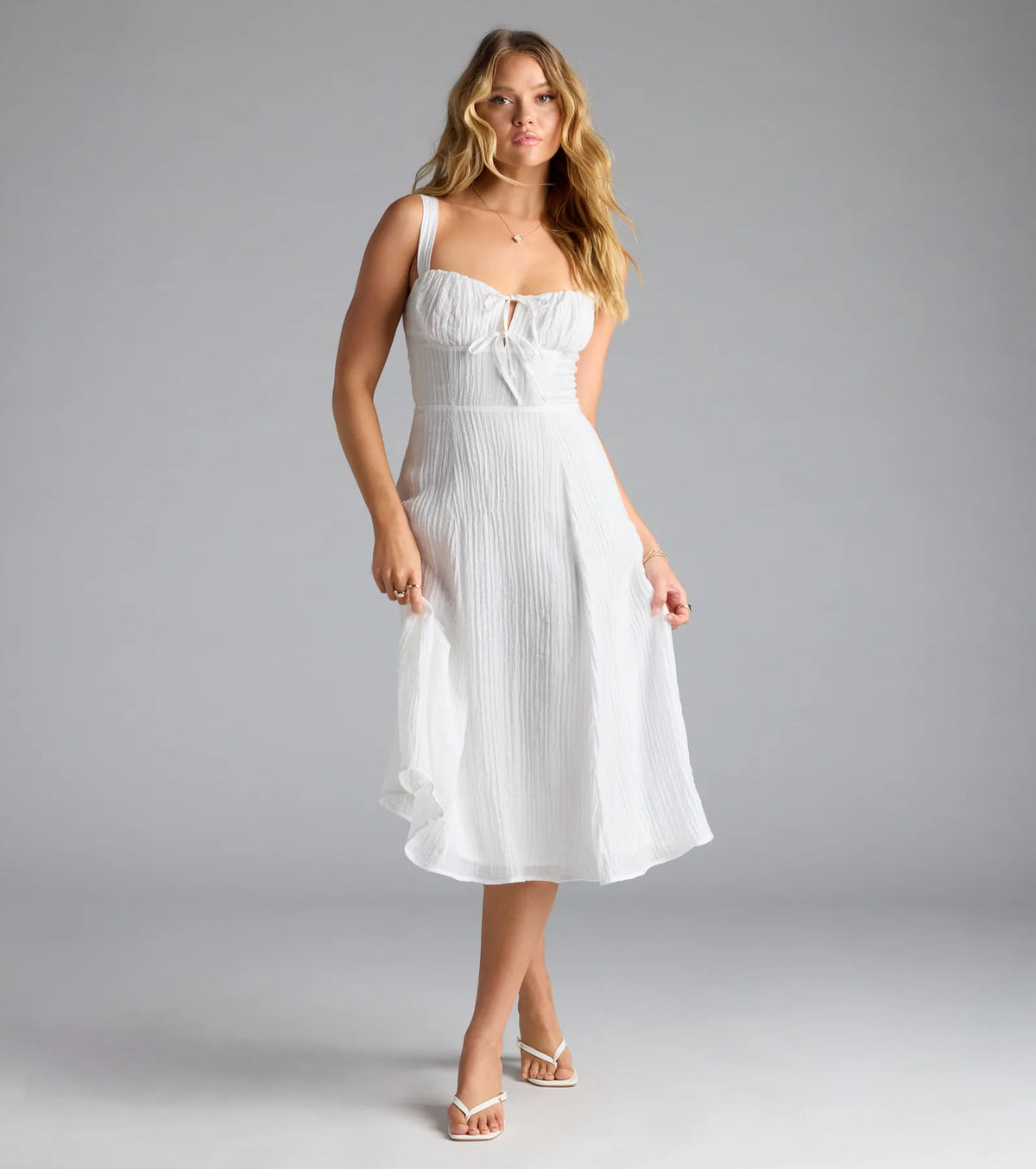 Spring Fling Corset Tie A-Line Midi Dress