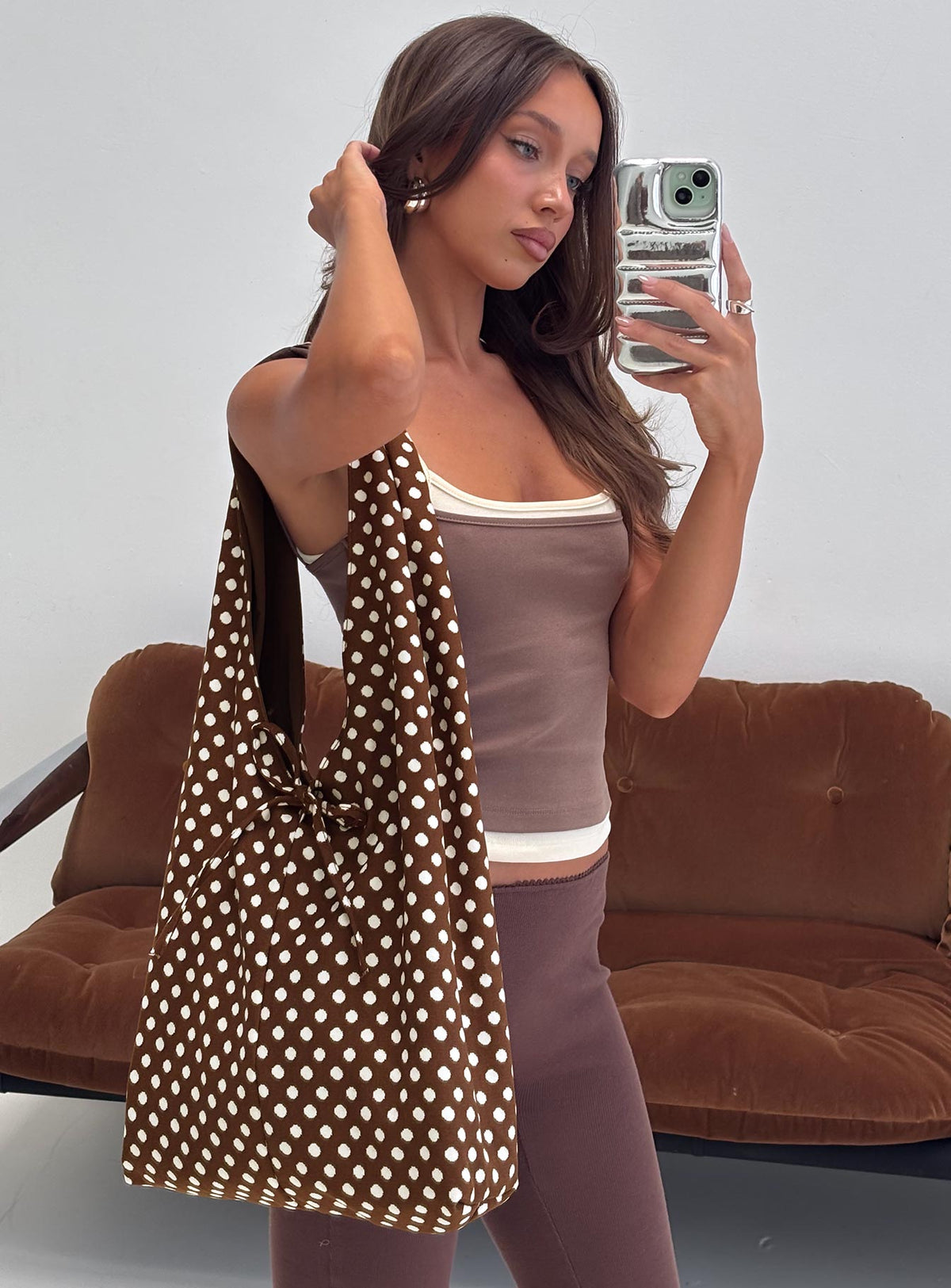 Sunday Sunrise Slouchy Bag Brown Polka