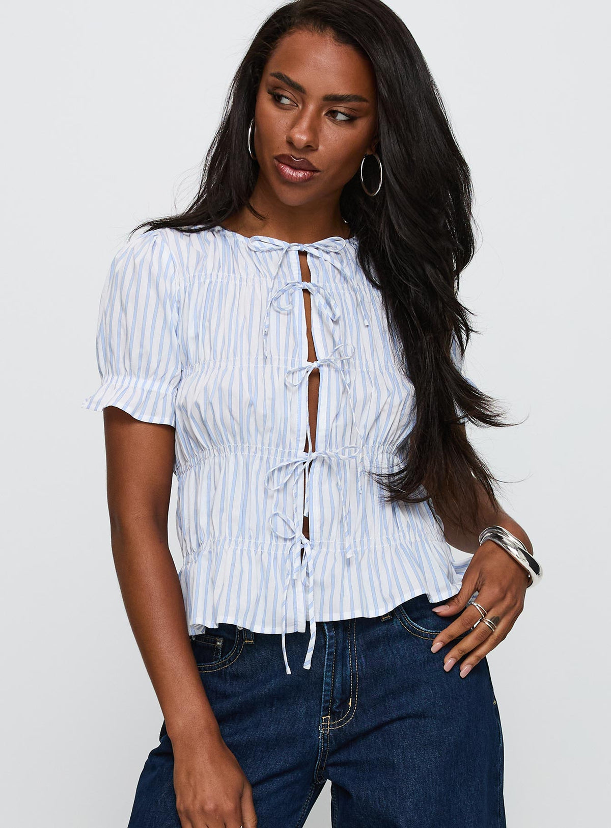 Alistair Bow Tie Top Blue / White Stripe