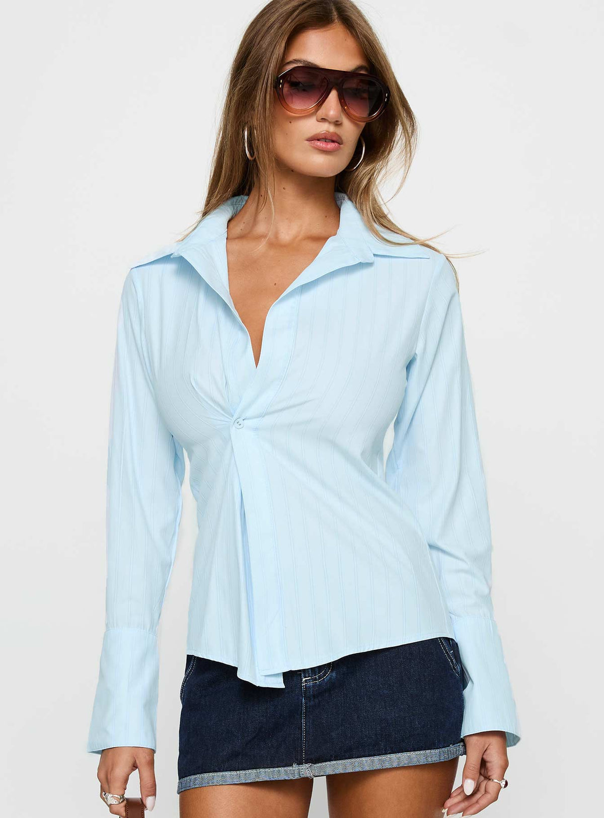 Attikus Button Up Top Blue Stripe