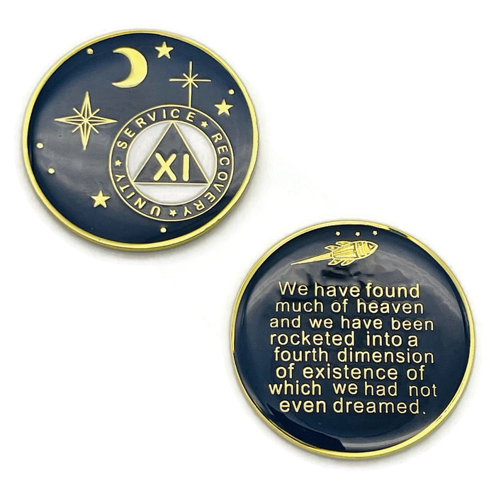 11 Year Rocketed to 4th Dimension Specialty AA Recovery Medallion - Tri-Plated Eleven Year Chip/Coin - Blue