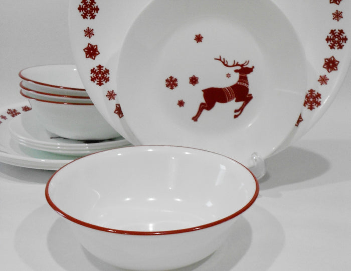 ❤️ 12-pc Corelle REINDEER Dinnerware Set BONUS 1-Qt Serving Bowl / Christmas Winter Holiday