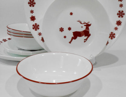 ❤️ 12-pc Corelle REINDEER Dinnerware Set BONUS 1-Qt Serving Bowl / Christmas Winter Holiday