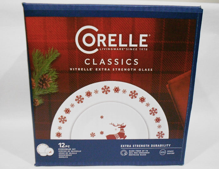 ❤️ 12-pc Corelle REINDEER Dinnerware Set BONUS 1-Qt Serving Bowl / Christmas Winter Holiday
