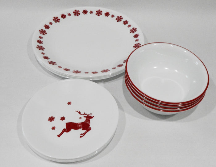 ❤️ 12-pc Corelle REINDEER Dinnerware Set BONUS 1-Qt Serving Bowl / Christmas Winter Holiday