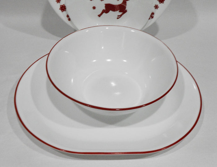 ❤️ 12-pc Corelle REINDEER Dinnerware Set BONUS 1-Qt Serving Bowl / Christmas Winter Holiday