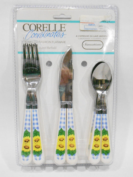 ❤️ 12-pc Corelle SUNSATIONS FLATWARE SET Regent Sheffield Stainless SUNFLOWERS