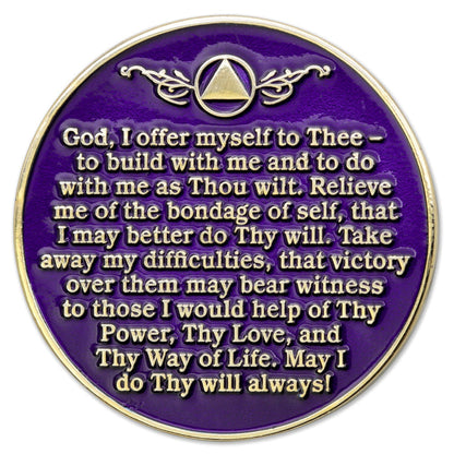 16 Year Sobriety Mint Twisted Tree of Life Gold Plated AA Recovery Medallion - Sixteen Year Chip/Coin - Purple