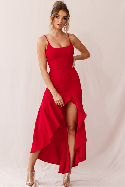 Emoji Asymmetrical Hemline Dress Red