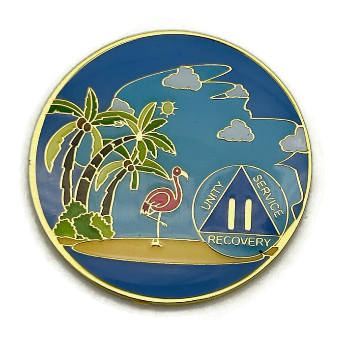 2 Year Beach Themed Specialty Tri-Plated AA Recovery Medallion - Two Year Chip/Coin
