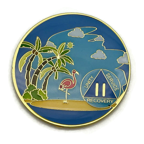2 Year Beach Themed Specialty Tri-Plated AA Recovery Medallion - Two Year Chip/Coin