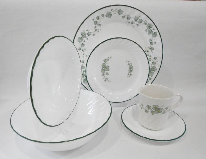 ❤️ 21-pc Corelle CALLAWAY DINNERWARE SET + Serving Bowl GREEN IVY Swirled Rims