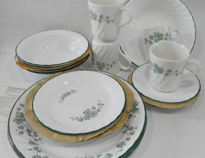 ❤️ 21-pc Corelle CALLAWAY DINNERWARE SET + Serving Bowl GREEN IVY Swirled Rims
