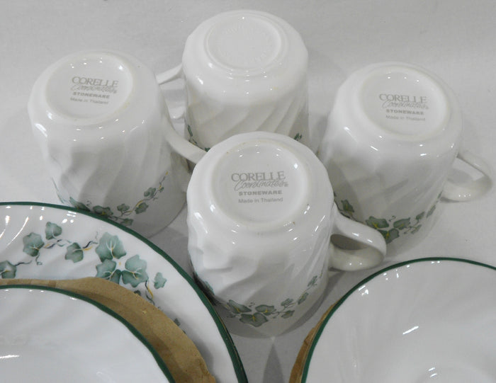 ❤️ 21-pc Corelle CALLAWAY DINNERWARE SET + Serving Bowl GREEN IVY Swirled Rims